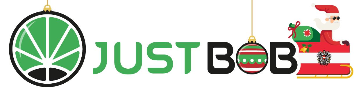 Weihnachtslogo von JustBob – Ihr Spezialist für festliche Überraschungen